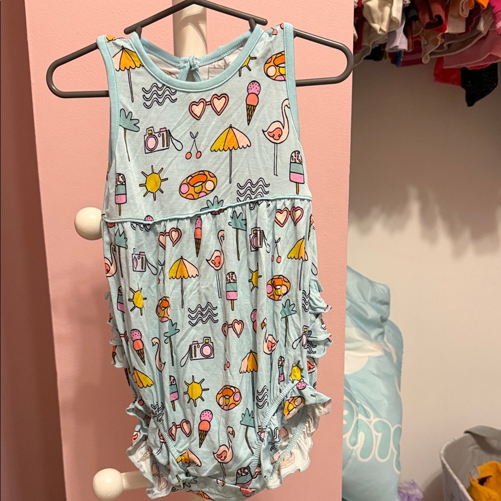 Little Sleepies Light Blue Beach Print One-Piece Bodysuit